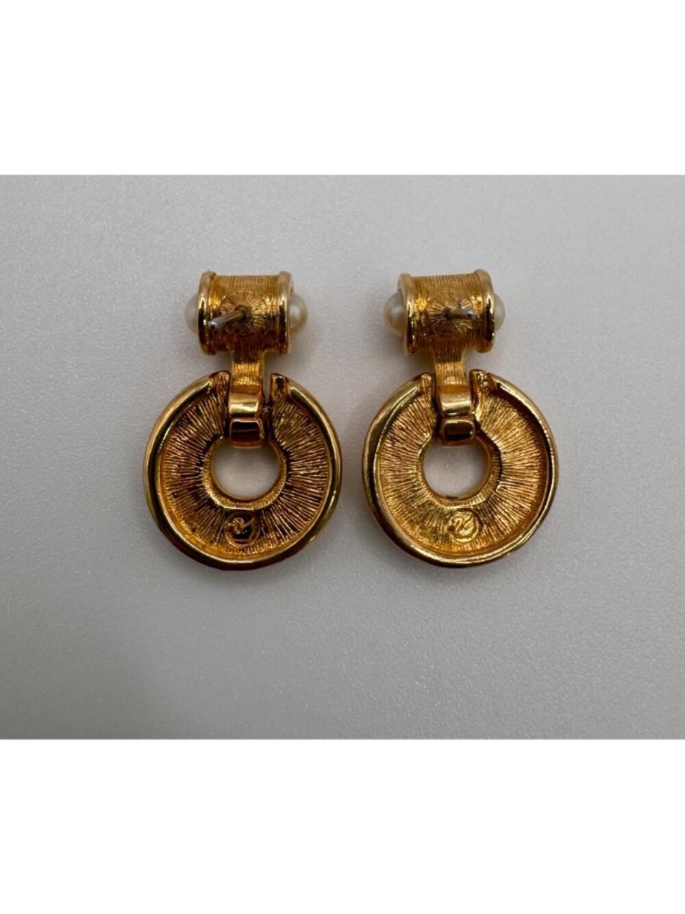 Swarovski Door Knocker Earrings Gold Tone Rhinestone Dangle Signed VTG Pierced - Picture 5 of 7